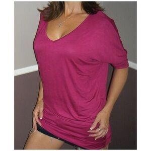 Dolman Asymmetrical Tunic Top Magenta Pink 0097